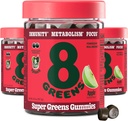 8Greens Supergreens Gummies | メタボリズム、免疫&フォーカス、消化の健康酵素、有機: クロレラ、スピルリナ、アロエベラ、アップル味、150カウント