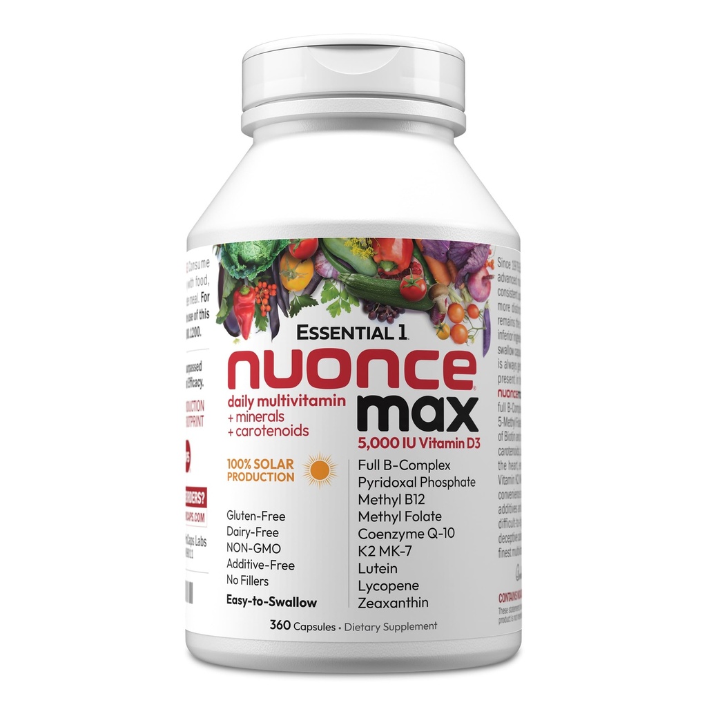 ANDREW LESSMAN エッセンシャル-1 nuonce max マルチビタミン 5000 IU ビタミン D3 360 小さなカプセル。 100 mcg メチル B12。 CoQ10 ルテイン リコピンゼアキサンチン。 高い効力。 添加物無し。 ウルトラミルドワンデイリーカプセル