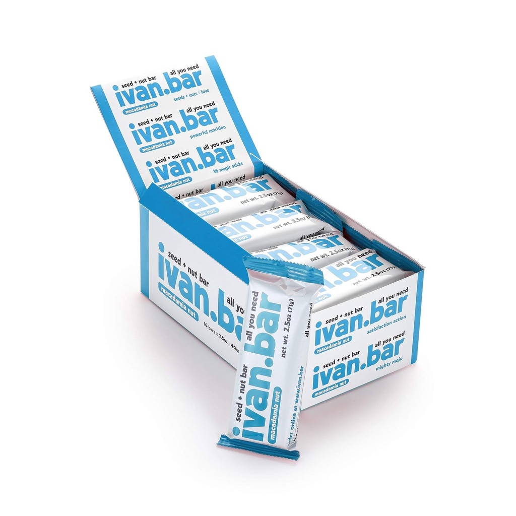 ivan.bar たんぱく質エナジースナックバー | ヘルシーなエネルギーを提供 | 完全天然成分 | 大豆・乳製品・グルテンフリー(ココナッツ アーモンド・マカダミア、2.5 ウンス(16バーのパック)))