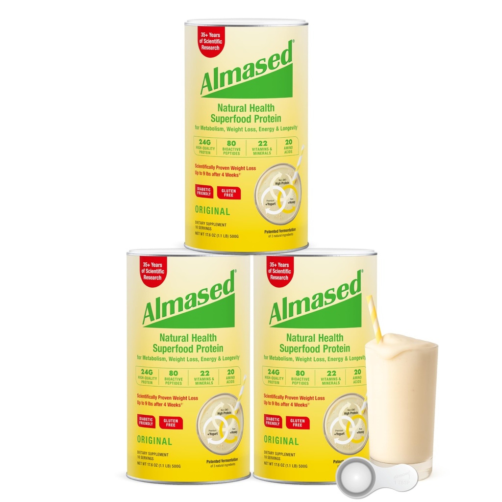 男性&女性のための減量のキットのためのAlmased蛋白質の粉、減量のための自然な食事の取り替えの揺れ、補足、サービングごとの蛋白質の27グラム(元の味、3つの缶@ 17.6のoz ea + Scoop)