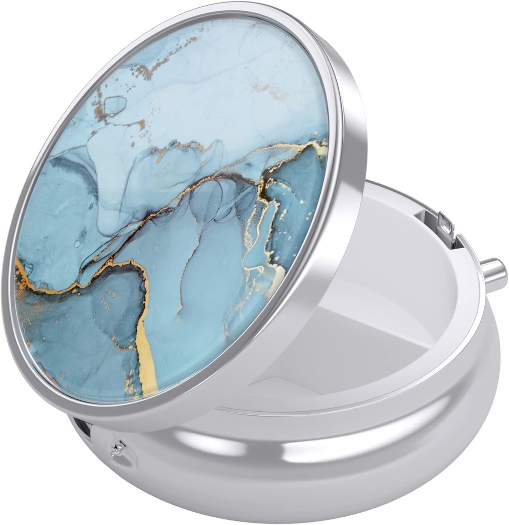 Nipichshaの丸薬箱、財布のための小さい丸薬箱及びポケット、かわいい旅行薬のオルガナイザー、ビタミン、薬、魚油及び補足、軽い青の大理石を握る携帯用薬の容器のホールダー