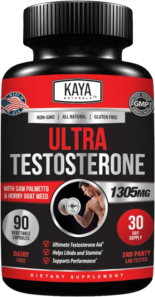 Kaya Naturals Ultraテストステロン-Tongkat Ali、Horny Goat Weed、Tribulusの男性のテストステロンブースター-エネルギー、スタミナ、および強さブースターのための自然なワークアウトの補足- 90の計算