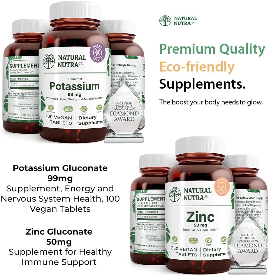 自然なNutraのカリウムのグルコネート99のmgおよび亜鉛グルコネート50のmgの補足は免疫およびエネルギー レベル、グルテンフリー、よい健康のための本質を維持するのに役立ちます。