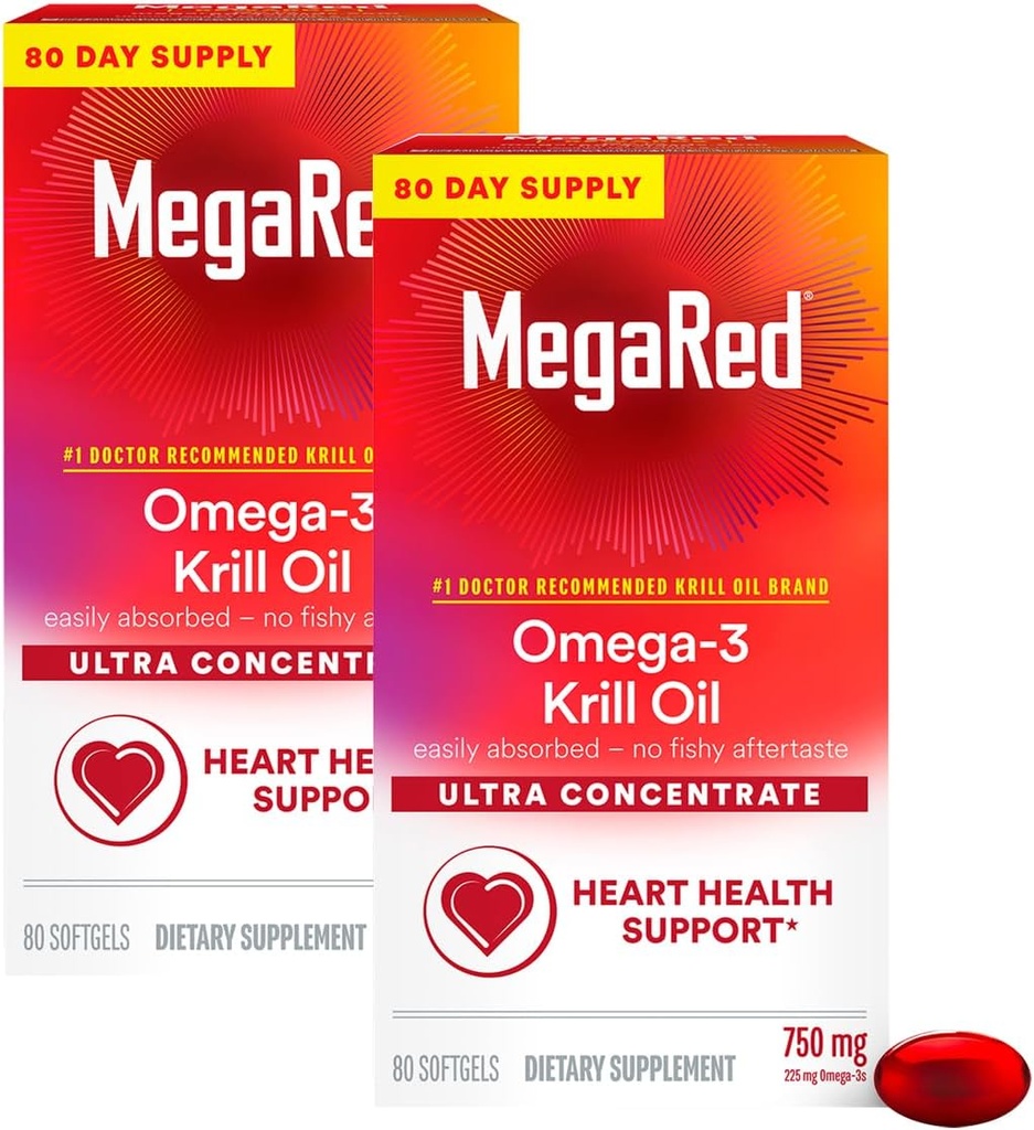 MegaRed UltraはEPA/DHA、酸化防止アスタキサンチンが付いている750mg Omega-3のKrillオイルの脂肪酸の補足、魚油の後味サポート中心の健康、80のSoftgels (2のパック)を模倣しません