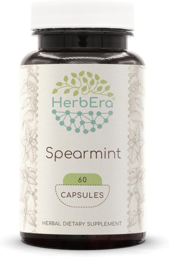 HerbEra Spearmint 60カプセル、500mg、Spearmint(Mentha spicata)ドライリーフ(60カプセル)
