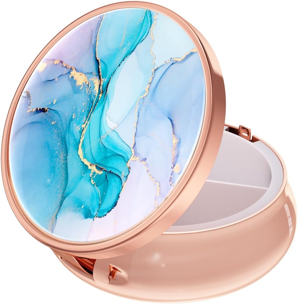 Rouidrの丸薬箱、3のコンパートメントの薬の丸薬の丸薬の箱、Purse及びポケット、ローズの金、多彩なインク大理石のための小さい金属の旅行薬箱