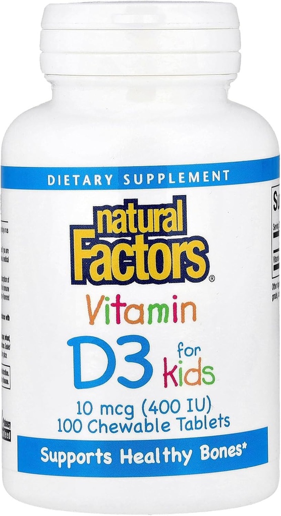 Natural Factors, Vitamin D3 400 IU, Supports Strong Bones, Teeth and Immune Function, 100 tablets (100 servings)