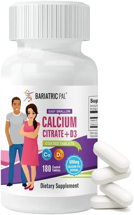 BariatricPal Easy Swallow Calcium Citrate (600mg) and D3 Coated Tablets (30-Day Supply)