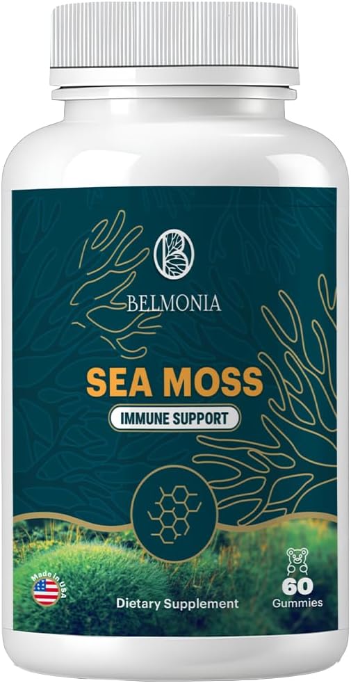 海苔のグミ - 免疫力 & 皮膚の健康, オーガニックアイリッシュモスグミベア, 60 カウント, ビーガン, 耐久性と健康のためのスーパーフード咀嚼サプリメント