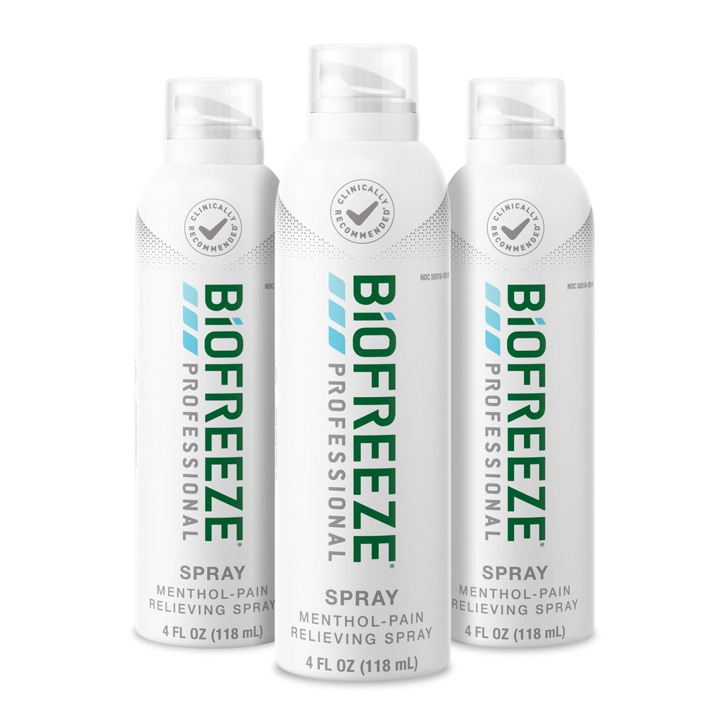 膝、首、ヒップ、接合箇所、肩、及び簡単な背痛のためのBiofreezeの専門の痛みの救助のスプレー、痛みの軽減、痛みの軽減、無色のメンソールのスプレー4 Fl Oz (パッキング3)