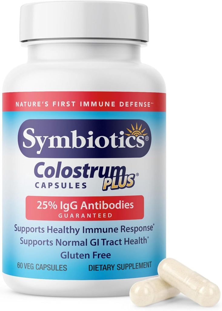 Symbiotics Colostrum 60ct 野菜カプセル - 免疫サポート - 乳液サプリメント&Colostrum Protein with Immunoglobulin - 25% lgG抗体 - グルテンフリー