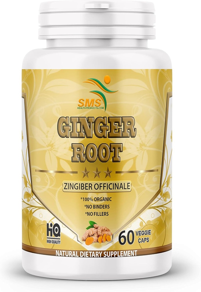 有機ジンジャールートパウダー(Zingiber officinale)消化器サポート - 60ベジギーカプセル