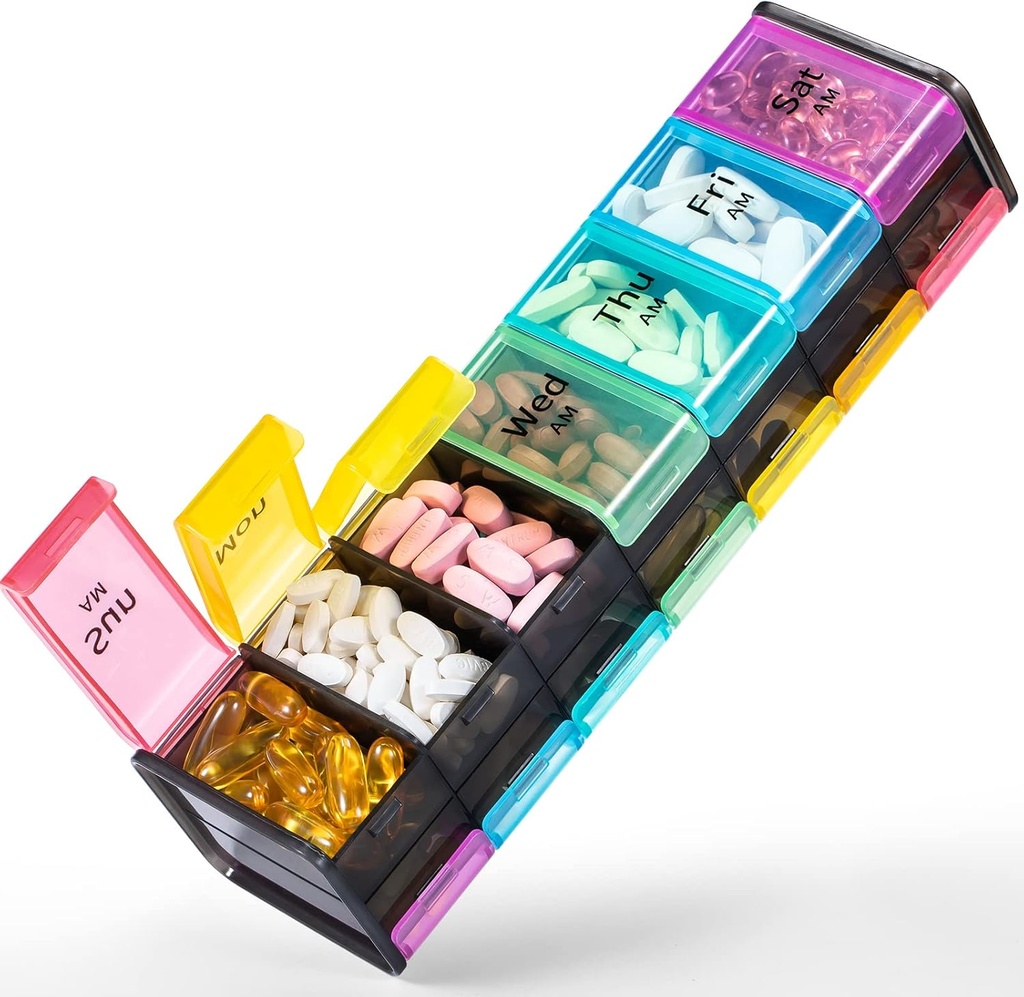 余分大きい週刊の丸薬のオルガナイザー2は日を回します - Betife 7日の丸薬箱、Pills、ビタミン、魚油、補足のための二重層のジャンボのコンパートメントが付いているAM PMの丸薬箱