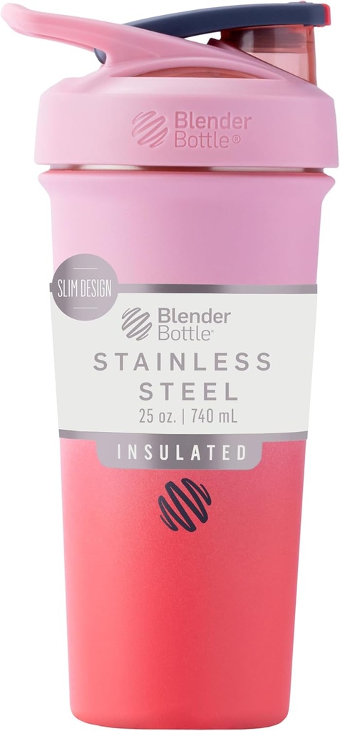 BlenderBottleのスポーツのSleekはワイヤー ウィスク、25-Ounce、Flamingo Ombreのステンレス鋼のシェーカーのびんを–運動選手のための蛋白質の揺れ及び水和し及び適性のEnthusiasts、容易な混合は、握ること容易な、飲み物を風邪、ロックできるふた保ちます