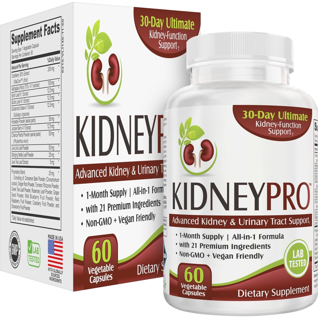 Kidney-PROと21 Kidney Health Supplements | オールインワンフォーミュラ | 腎臓と尿路サプリメント | 毎日のクレンジング&デトックスサポート | 1-Month Supply | 60カプセル