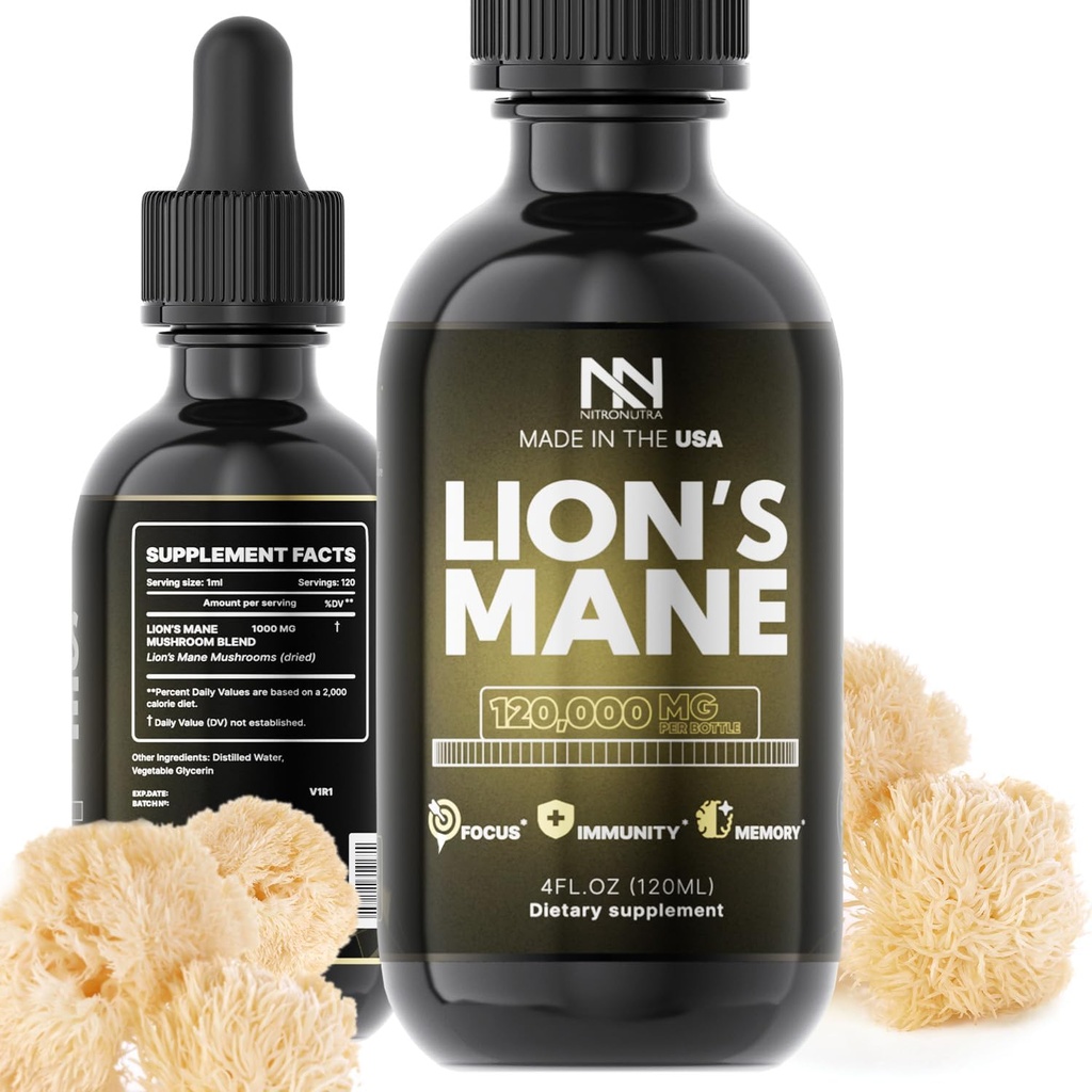 Lions Mane Mushroom Supplement - Organic Lions Mane Extract for Brain Health, Memory, Focus & Immune Support - Nootropic Vegan Liquid Tincture - Made in USA - 4 Fl Oz