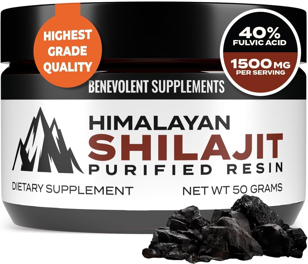 純ヒマラヤシラジット樹脂1500mg | 40% フルヴィック酸(最大効力) | 天然シラジット(男性・女性用) 85+ 微量ミネラルサプリメント エネルギー・性能 | 非GMO | 50グラム