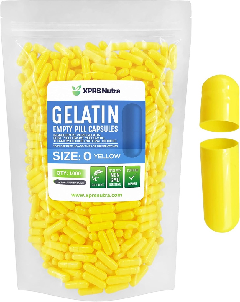 XPRSのNutraのサイズ0の空のカプセル- 1000の計算の空のゼラチンのカプセル-Pills DIYのカプセルの詰物-Do-It-Yourselfの補足のための純粋な牛のゲルの帽子(黄色)