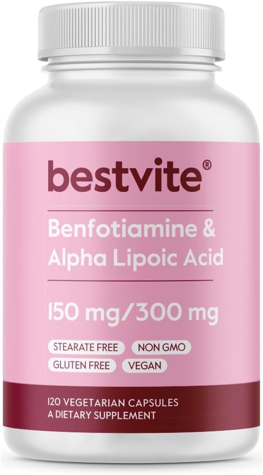 Benfotiamine 150mg/アルファリポ酸300mg (120のベジタリアンのカプセル) - Stearates無し - 完全菜食主義者のグルテンフリー-非GMO