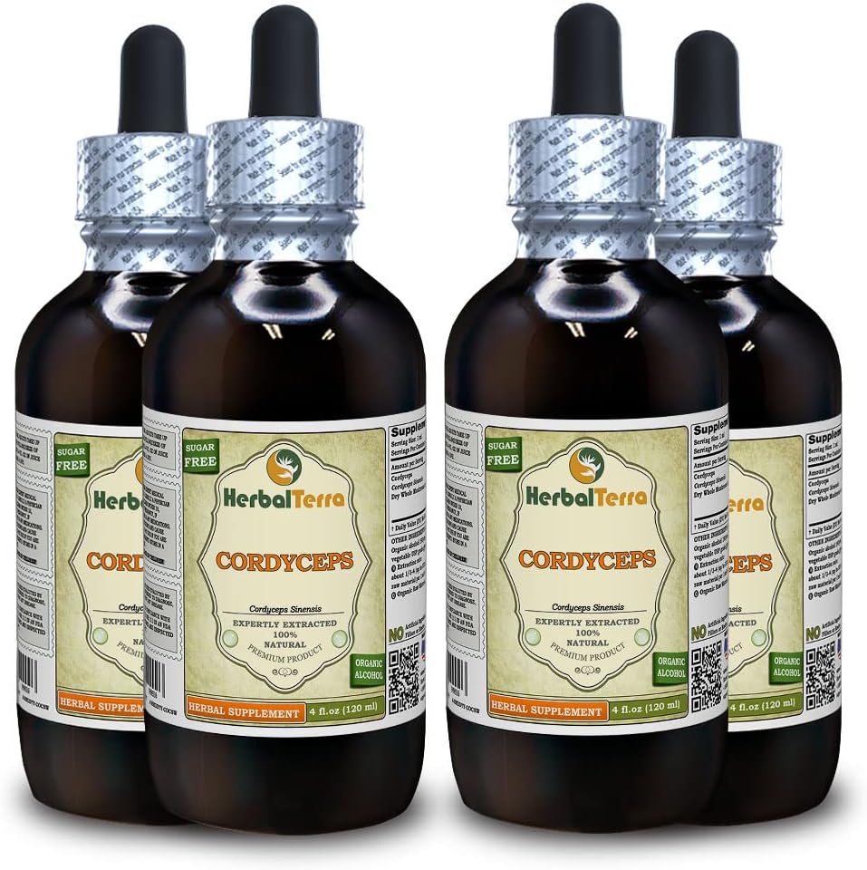 コルディセプ(コルディプスSinensis)チンキ、有機乾燥マッシュパウダー液体エキス(ブランド名:HerbalTerra、米国製)4x4 fl.oz (4x120 ml)