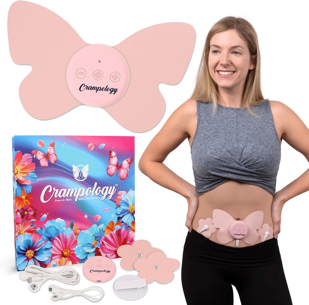 Relief Pink-Period Cramps Pain Relieving Device, Cramp Massager for Menstrual and Lower Back Ache, Reduces Endometriosis Discomfort, PMS TENS Unit, Wireless or Wired, Natural Cycle Support
