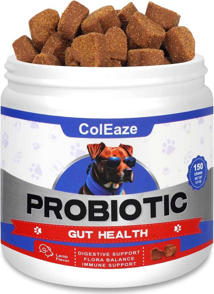 Probiotics for Dogs, 150 Chews Dog Probiotics for Digestive Health, Dog Probiotics Chews with 6 Digestive Enzymes for Gut Health, Diarrhea, Itchy Skin and Itchy Ears Immunity - Lamb Flavor