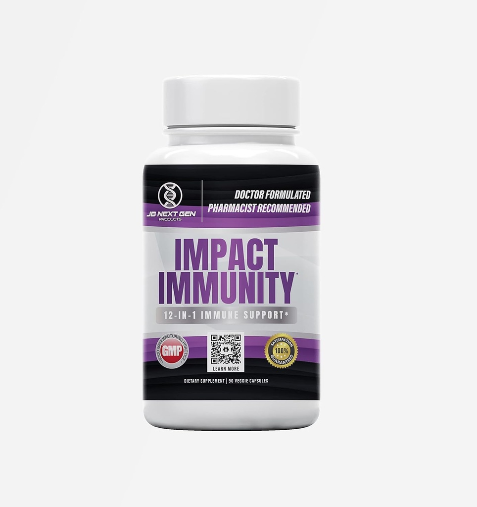 IMPACT IMMUNITY 12-IN-1免疫システム エルダーベリー、ビタミンC、B6、B12、リボフラビン(B2)、亜鉛、D3、ケルセチン、ティアミンフィセチン、L-ロイシン&プロバイオティクス-アメリカ製(90カウント)