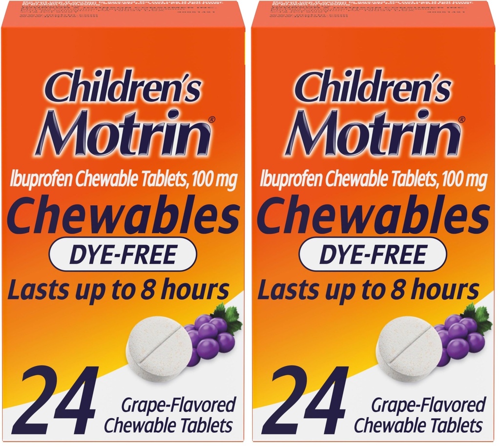 Motrinの子供の痛み及び熱愛のための染料なしのIbuprofenのChewableタブレット、ブドウ、24の計算(パッケージ2)