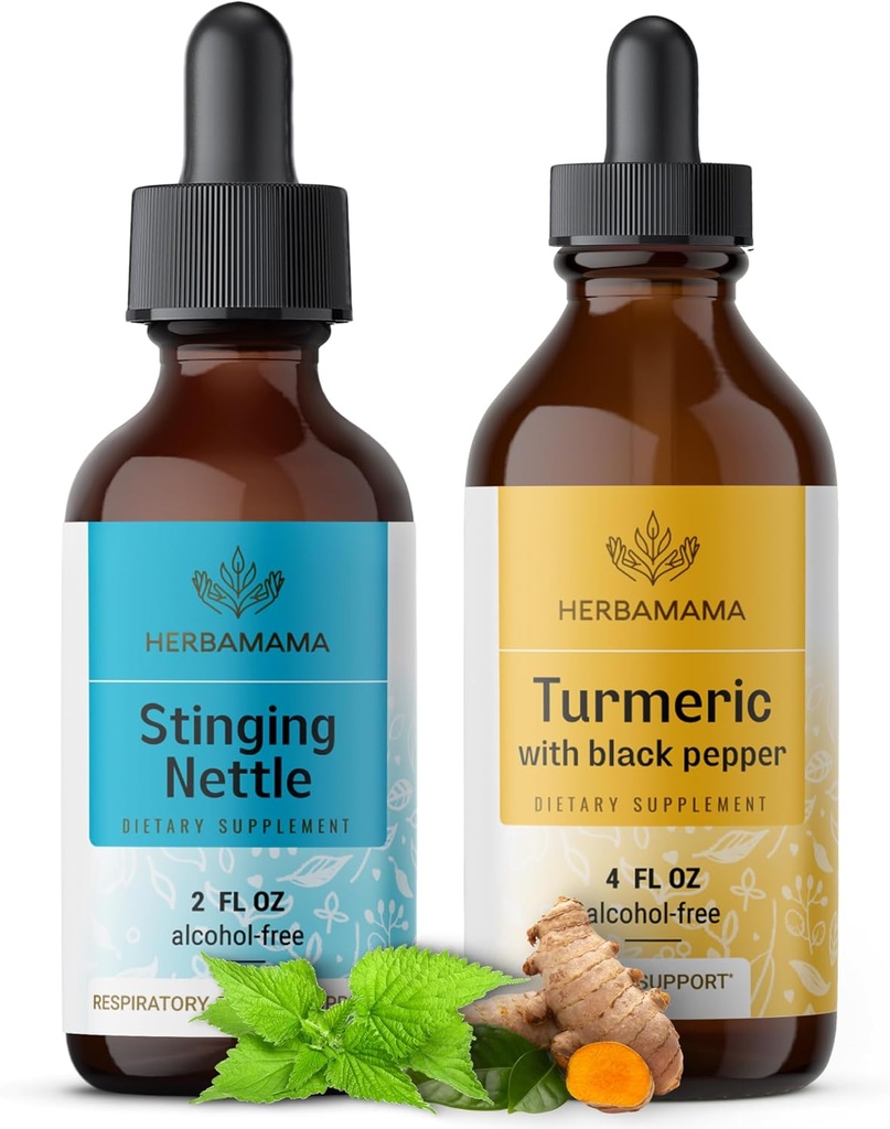 HERBAMAMAの草の液体はキットを落とします - ナット2のfloz及びターメリックのクルクミンのチンのチンキ4のflのoz - 完全菜食主義者の、非GMO、砂糖及びアルコールなし - 2のパックの束
