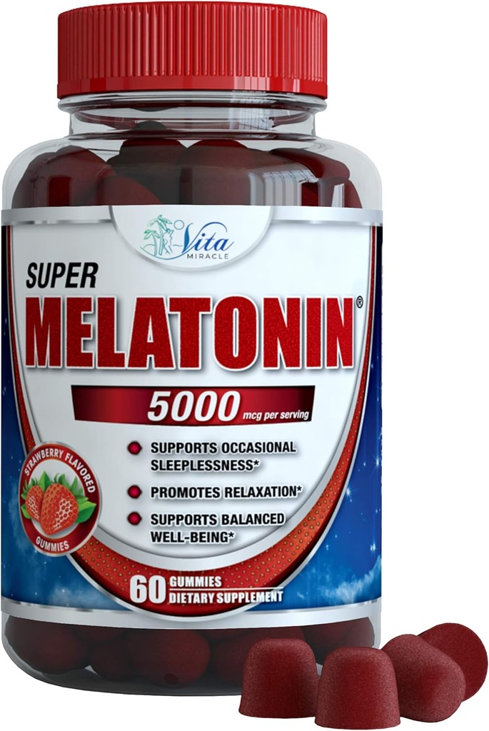 ヴィタミラクルメラトニングミーキッズ大人5mg - 余分な強さの睡眠のガミー睡眠の丸薬は子供と大人のカルム睡眠補助金のためのサプリメント