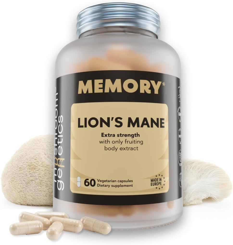 Lions Mane Supplement Capsules - Nootropic Mushroom Supplement for Brain, Memory & Immune Support | Fruiting Body Extract for Focus, Energy & Cognitive Wellness | 60 Vegan Capsules