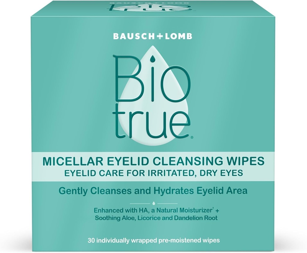 Bausch + Lomb、多、30の計算から拭き取られたおよび乾燥した目のためのBiotrue Micellarの瞼の心配