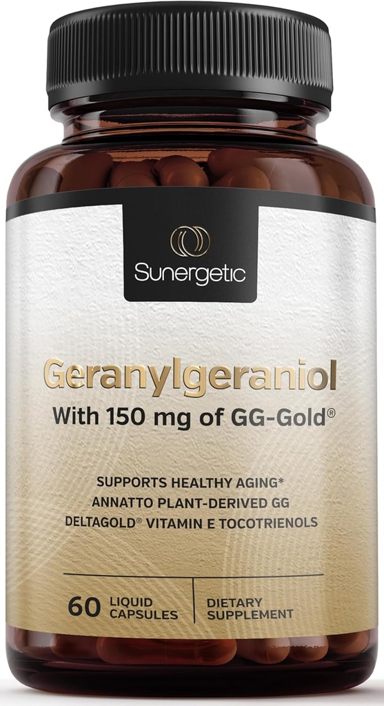 Sunergetic Premium Geranylgeraniol Supplement - GG-Gold 150mg with DeltaGold Vitamin E Tocotrienols - Annatto Derived GG for Statin Users, 心の健康 & CoQ10 生産 - 60カプセル