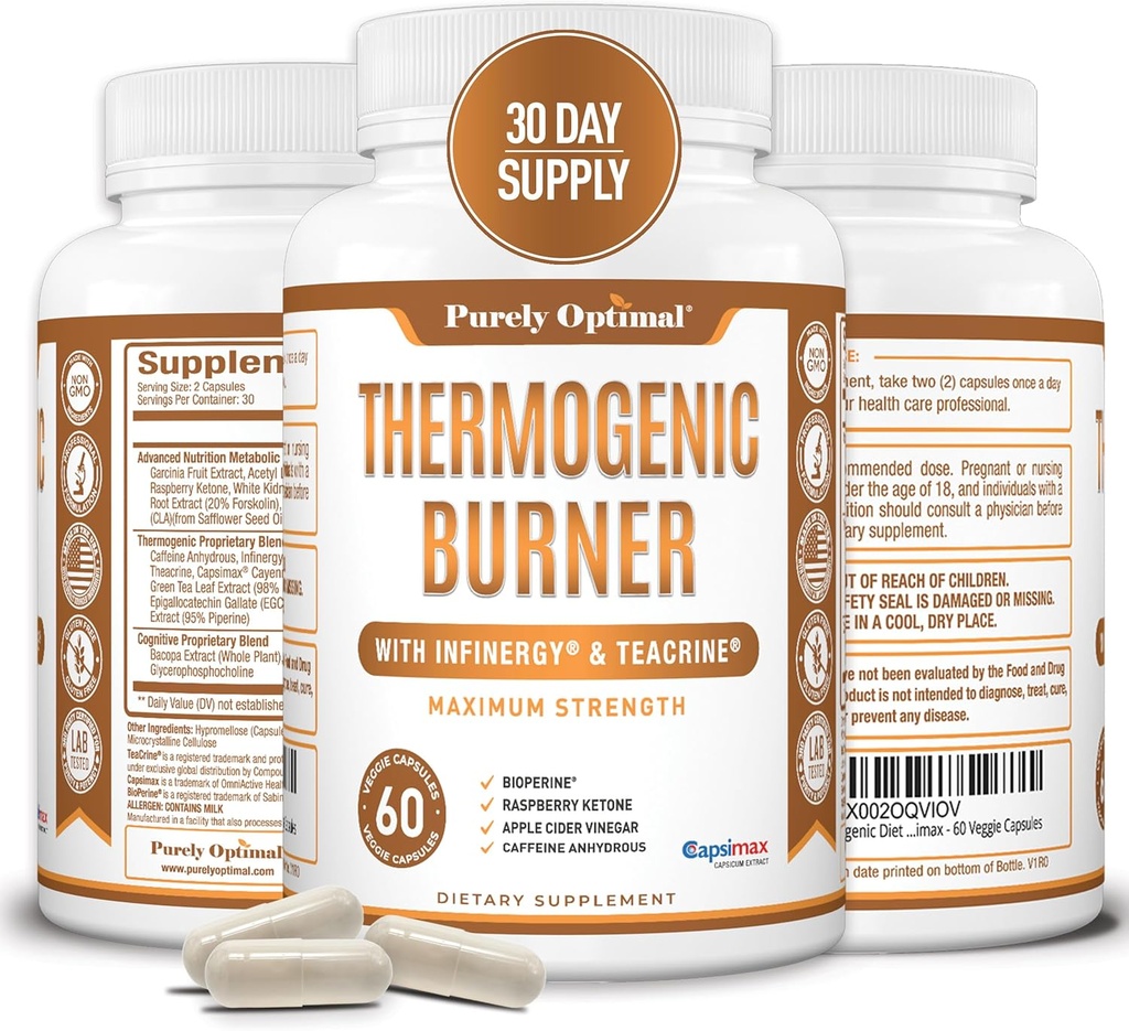 女性のための純粋に最適のThermogenic脂肪バーナー - 高度のMetabolismサポート及びエネルギー ブースター - 自然な原料、ビーガンフレンドリー、非GMO - 60のカプセル