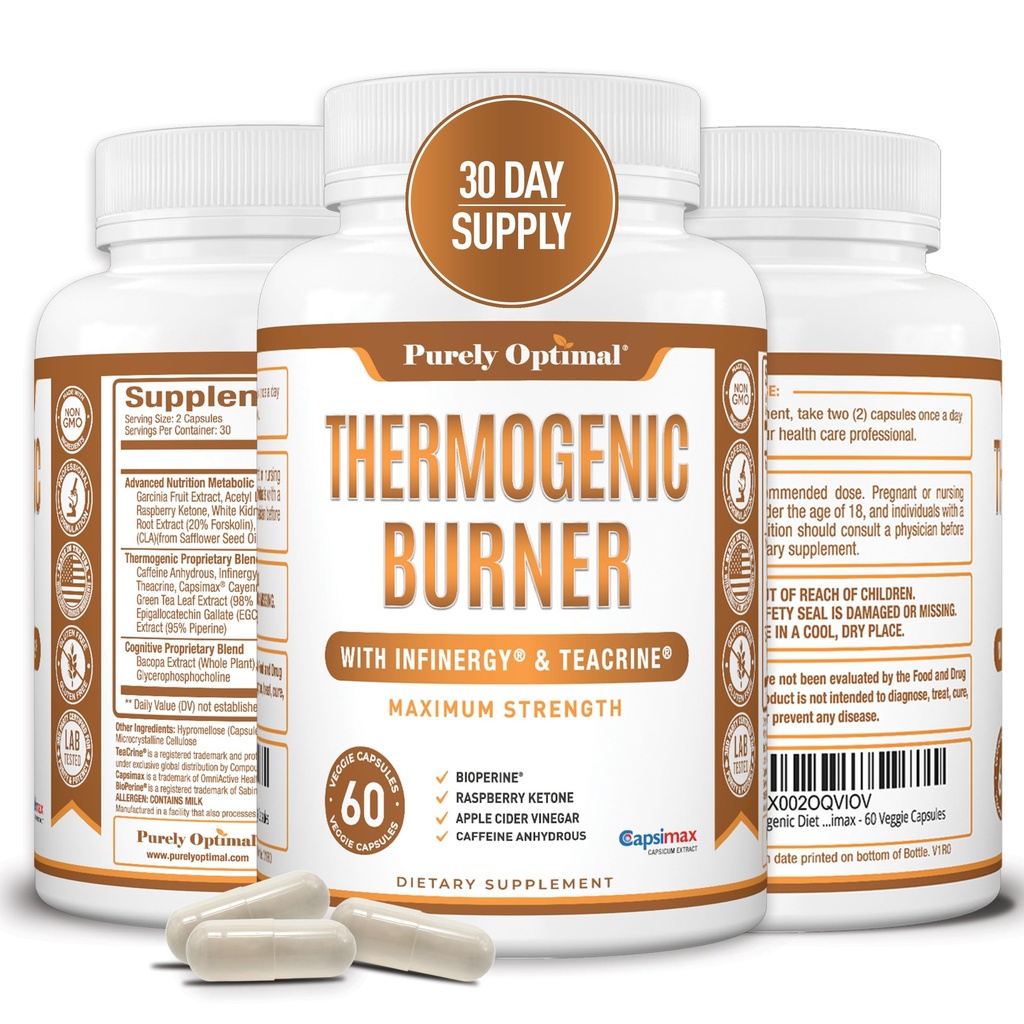 女性のための純粋に最適のThermogenic脂肪バーナー - 高度のMetabolismサポート及びエネルギー ブースター - 自然な原料、ビーガンフレンドリー、非GMO - 60のカプセル