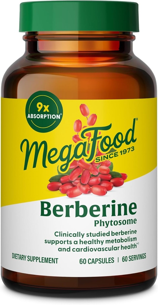 MegaFood Berberine Phytosome - Berberineサプリメント550 mg/サービング、1100 mgデイリー - 9X吸収 - 健康的な代謝とコレステロールレベルをサポート - ビーガン - 60カプセル、30日の供給