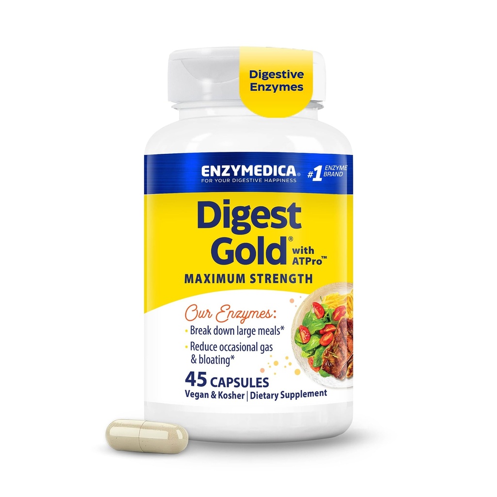 Enzymedicaのダイジェストの金+ ATProの最高の強さの消化器系酵素は、即刻の膨脹の救助のための大きい食事を、45の計算助けます