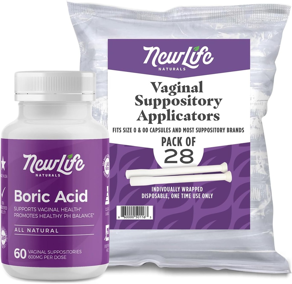 ニューライフナチュラルホウ素酸腟の坐剤600mg(60パック)28のアプリケーター - pHバランス、フェミニンヘルス、刺激ウェルネス - アメリカ製