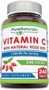 純度の天然ビタミンCとローズヒップ1000mg/サービング | 240錠サプリメント | 非GMO | グルテンフリー | アメリカ製
