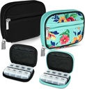 Serfeymi週刊旅行ピルオルガナイザーPill Case for Purse with Reable 7 Day Pill Box、ファッショナブルな旅行薬オーガナイザーPill Container for Medicine、ビタミン、サプリメント - ブラック01 + グリーン01