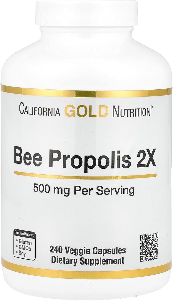 California Gold Nutrition Bee Propolis 2X Potency, Concentrated Extract 500 mg, Equivalent to 1000 mg of Natural Propolis, Support Immune Health & Vitality*, 240 Veggie Capsules