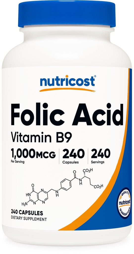 Nutricostの葉酸(ビタミンB9) 1000のmcg、240のカプセル