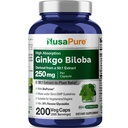 NusaPure Ginkgo Biloba 50:1 抽出物、250 mg 相当 12,500 カプセルあたり mg 200 カプセル(ベジタリアン、非GMO、ビーガン) バイオペリン