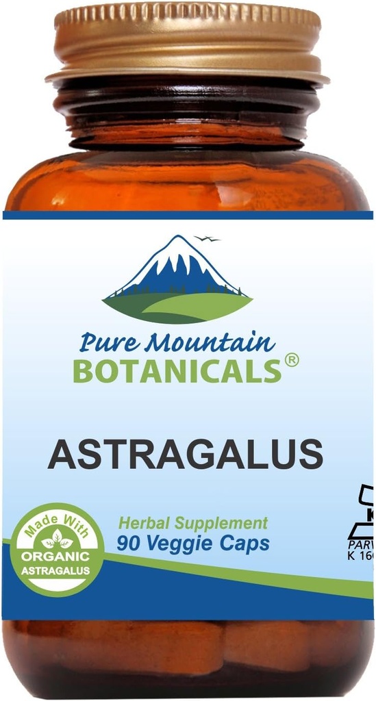 Pure Mountain Botanicals Astragalus Root Capsules - 90 Kosher Vegan Caps with 470mg Organic Astragalus