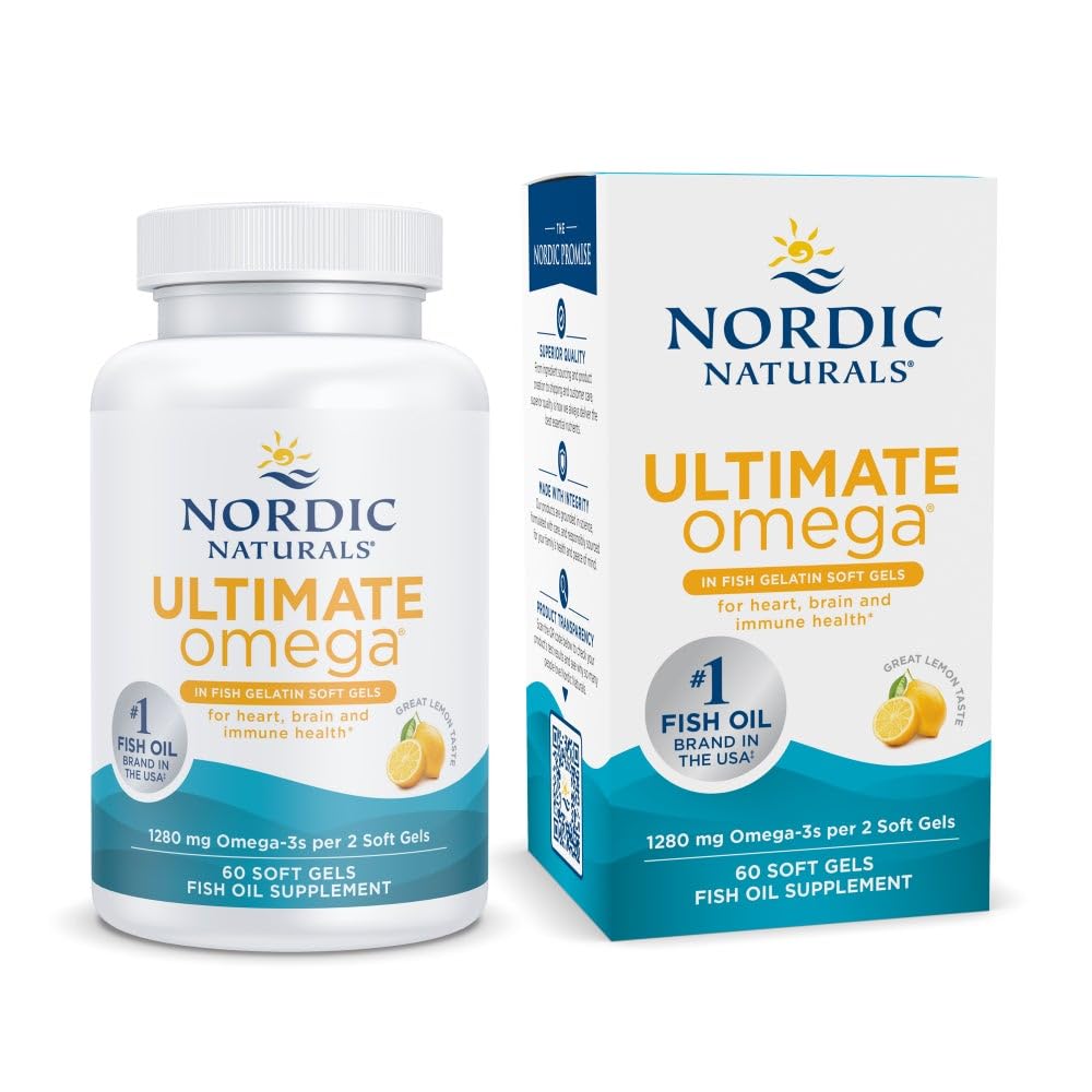 ノルディックナチュラルズ 魚のゼラチン、レモン風味の究極のオメガ - 60 ソフトジェル - 1280 mg Omega-3 - 高周波魚油サプリメント - EPA&DHA - 脳と心臓の健康を促進 - 非GMO - 30 サービング