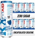 FITAID RXゼロシュガー、カプセル化されたクレアチン、ワークアウトの回復飲み物、オールインワンブレンド、BCAAs、グルコサミン、ターメリック、Bコンプレックス、電解物、ブルーラズベリー、12 Fl Oz(24のパック)