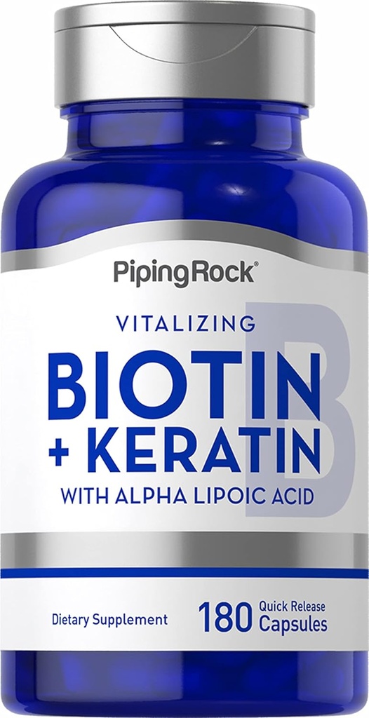 Piping Rock Biotin 5000mcg | 180 Capsules | Plus Keratin and Alpha Lipoic Acid | Non-GMO, Gluten Free Supplement