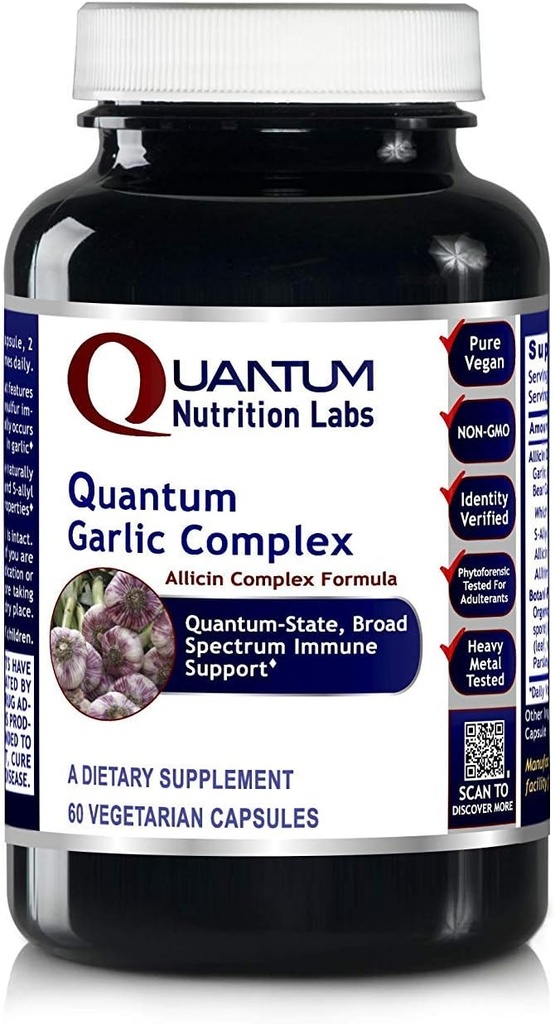 Quantum Nutrition Labs Quantum Garlic Complex - Garlic Allicin Supplements, Garlic Pills, Allicin Extract, Garlic Extract, 有機ニンニクカプセル, 免疫サポート - 60 ベジタリアンカプセル
