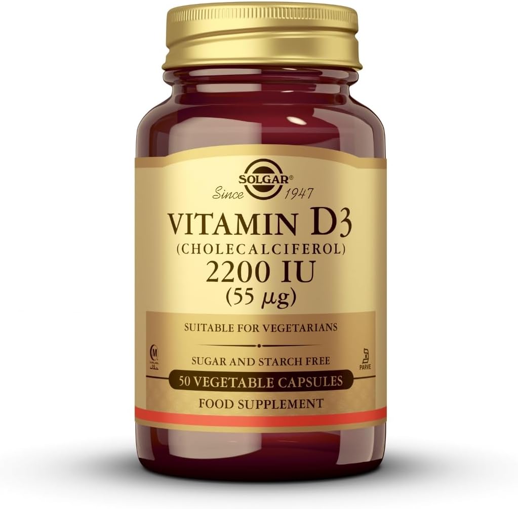Solgar Vitamin D3 (Cholecalciferol) 55 mcg (2200 IU), 50 Vegetable Capsules - Helps Maintain Healthy Bones & Teeth - Immune System Support - Non-GMO, Gluten Free, Dairy Free, Kosher - 50 Servings