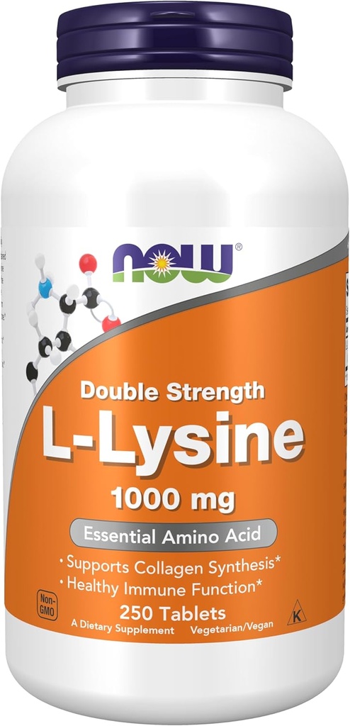 NOWの食糧補足、L-Lysine (L-Lysineの塩酸塩) 1,000のmgの二重強さ、アミノ酸、250のタブレット